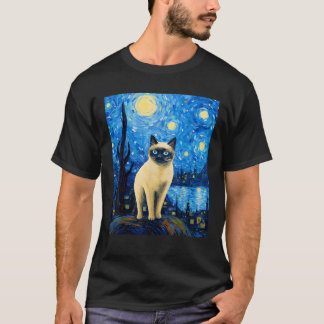 Camiseta Surreal Starry Night Siamese Cat T Shirt