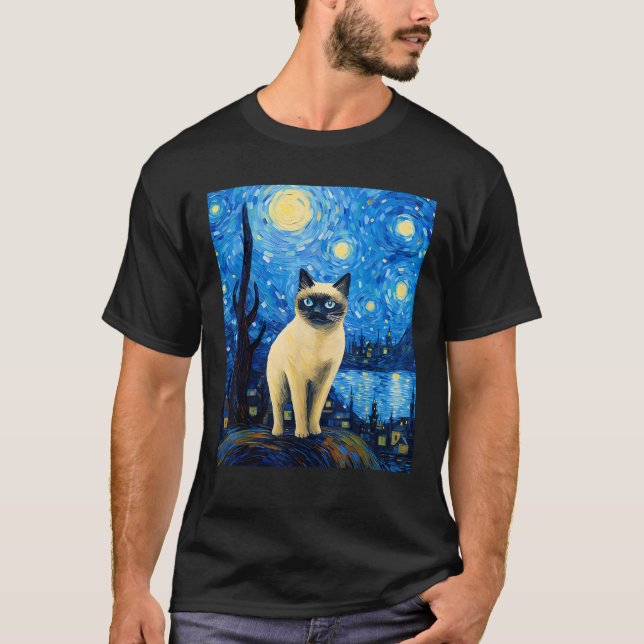 Camiseta Surreal Starry Night Siamese Cat T Shirt (Frente)