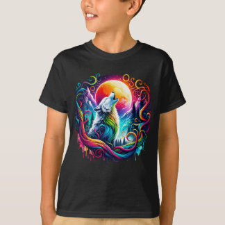 Camiseta Surreal Wolf Howling na Lua 02