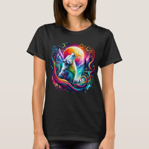 Camiseta Surreal Wolf Howling na Lua 02