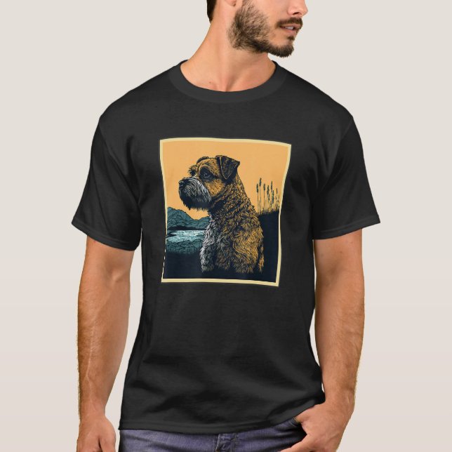 Camiseta Surrealism Japanese Painting Border Terrier dog (Frente)