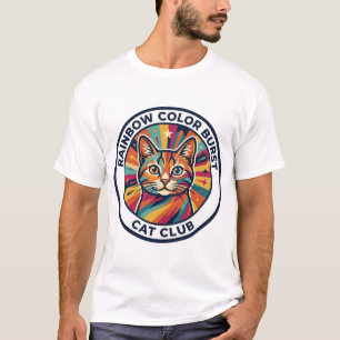 Camiseta Surto de Cor de Arco-íris Gato Design Fofo de Gati
