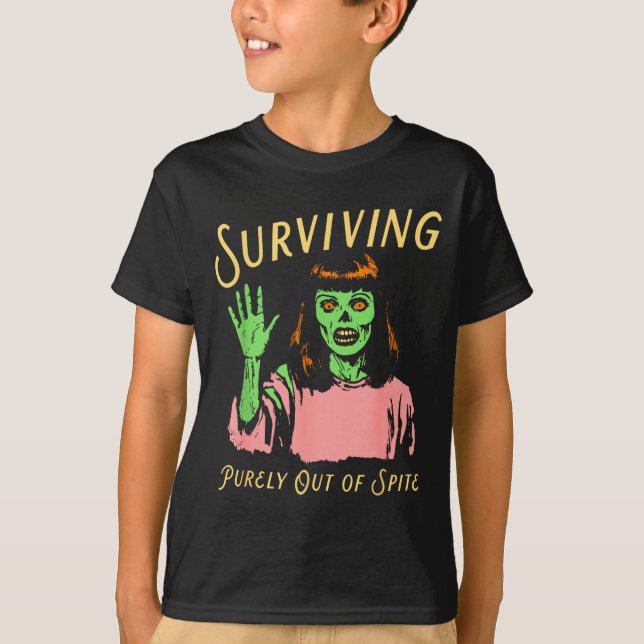 Camiseta Surviving Purely Out Of Ste Retro Zombie Halloween (Frente)