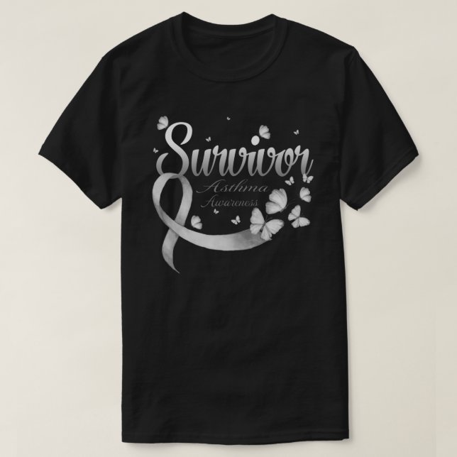 Camiseta Survivor Asthma Awareness Butterfly (Frente do Design)