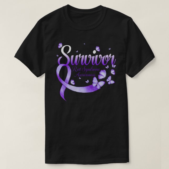 Camiseta Survivor Rett Syndrome Awareness Butterfly (Frente do Design)