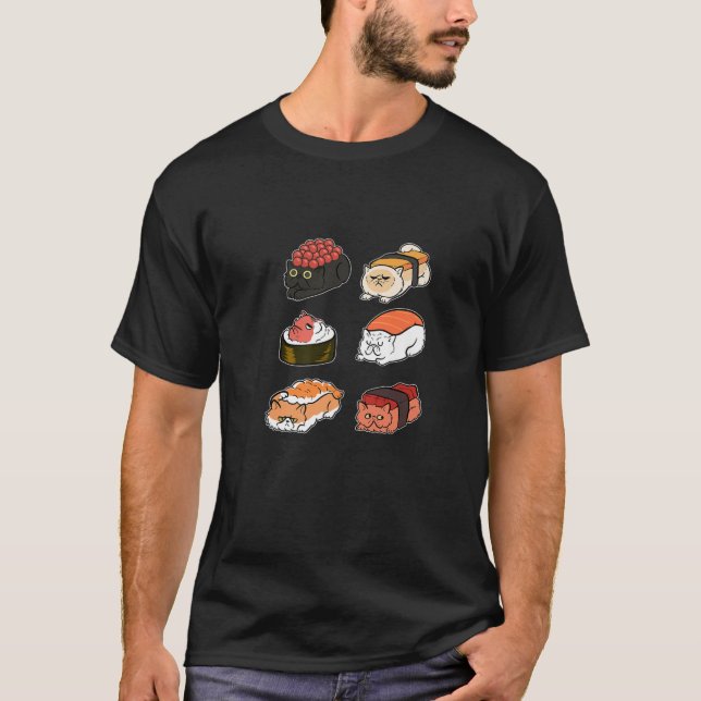 Camiseta Sushi Cat Anime Figura Japonesa Noodles Ramen Six (Frente)