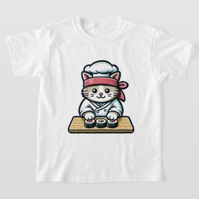 Camiseta Sushi Cat - Fazer de Gato Bonito e Engraçado Sushi (Postura )