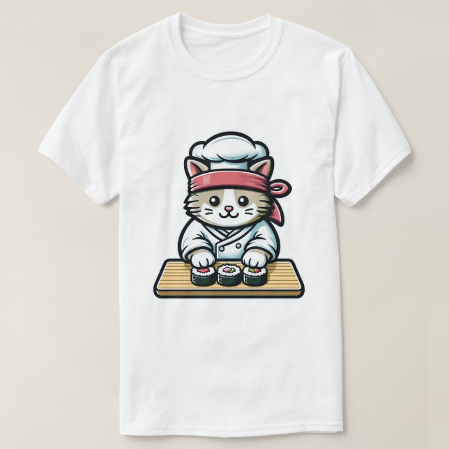 Camiseta Sushi Cat - Fazer de Gato Bonito e Engraçado Sushi (Frente do Design)