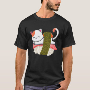 Camiseta Sushi Cat Gatinho Kitten Japonês Comida Sashimi