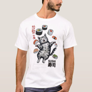 Camiseta Sushi Cat Harajuku Tokyo Japan Cat Caf