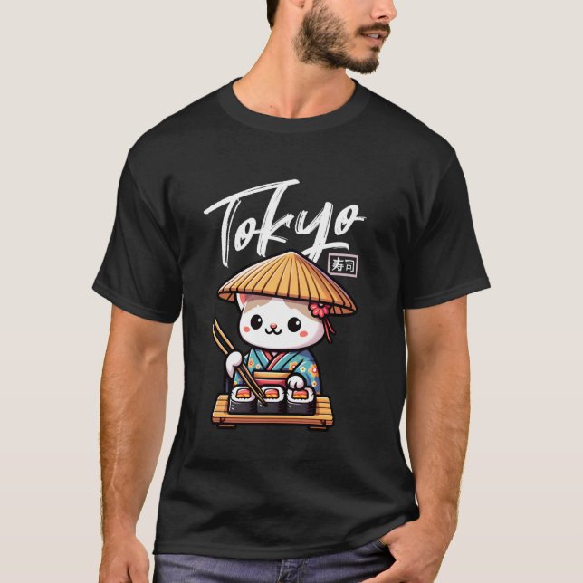 Camiseta Sushi Cat Kawaii Japanese Harajuku Anime Tokyo Cat (Frente)