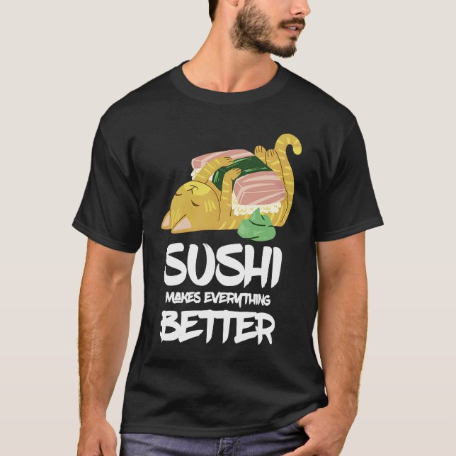 Camiseta Sushi Cat Torna Tudo Melhor Restauração Japonesa (Frente)