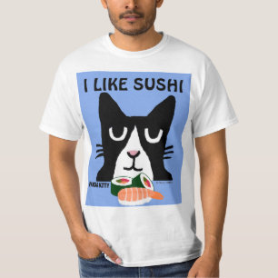 Camiseta SUSHI CAT, TUXEDO Panda Gatinho T-Shirts