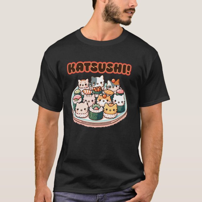 Camiseta Sushi Cats Kawaii Anime Neko Cat Lover Sushi Lover (Frente)