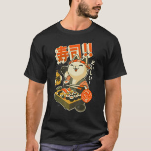 Camiseta Sushi Chef Cute Kitchen Gatinho Restaurante Japonê