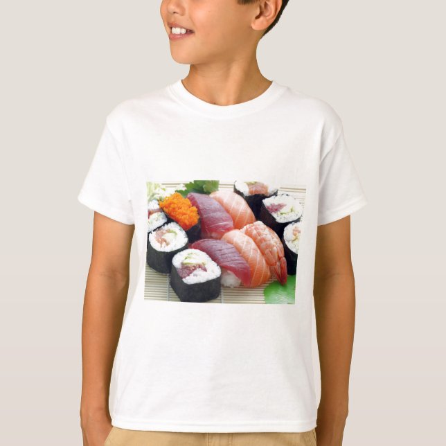 Camiseta Sushi Comida asiática, japonesa, Raw Sashimi, Roll (Frente)
