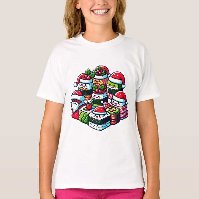 Camiseta Sushi Delight Engraçado Arte de Natal Festiva dos  (Frente)