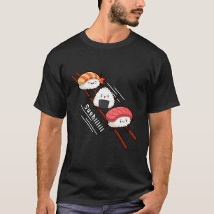 Camiseta Sushi Deslizando Em Chopsticks Kawaii Anime Japonê