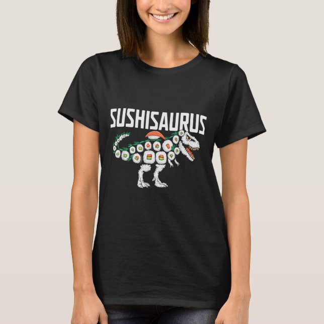 Camiseta Sushi Dinossauro T-rex Comida Japonesa Sushi Engra (Frente)
