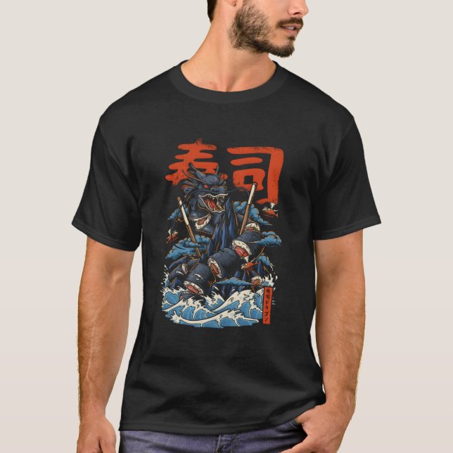 Camiseta Sushi Dragon Japonês Maki Sushi Rolls Anime Foodi (Frente)