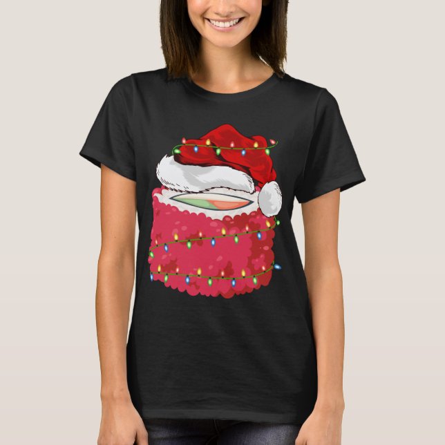Camiseta Sushi Fast Comida Lover Xmas Santa Hat Sushi Chris (Frente)