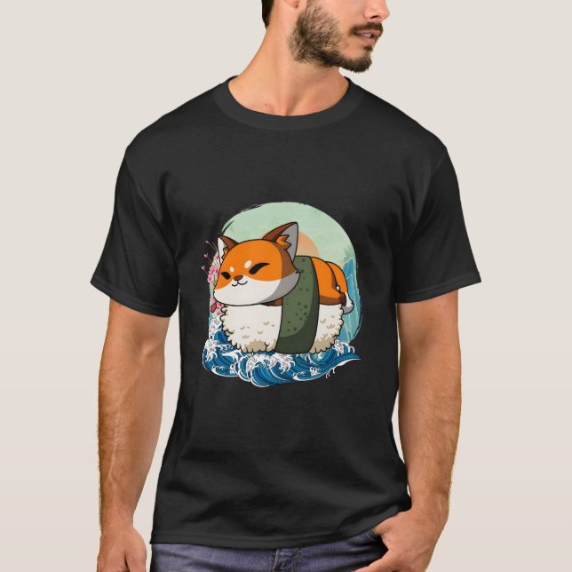 Camiseta Sushi Fox Japanese Great Wave Kanagawa (Frente)