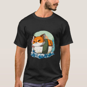 Camiseta Sushi Fox Japonês Grande Onda Kanagawa