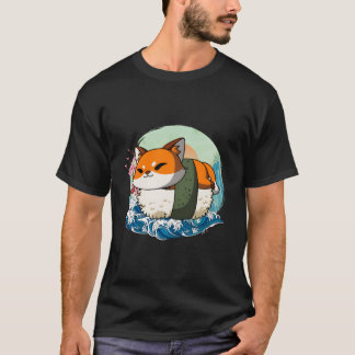 Camiseta Sushi Fox Japonês Grande Onda Kanagawa