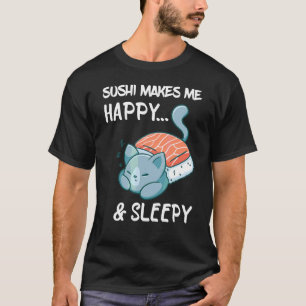Camiseta Sushi Gato Feliz Sonolento Comida Japonesa Asiátic