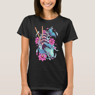Camiseta Sushi Koi Fish Japonês Koi Carp Pond Japão Cherry