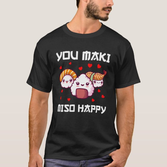 Camiseta Sushi para Men Miso Maki Japão Wasabi Nigiri Fish (Frente)