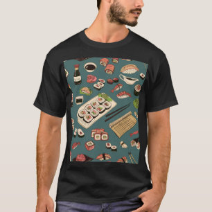 Camiseta Sushi Rolls: Vintage sem costura colorida.