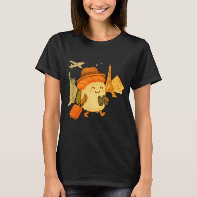 Camiseta Sushi Salmon Roll Loves To Travel  (Frente)