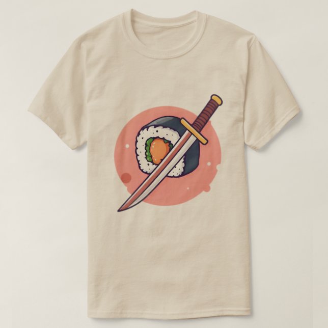 Camiseta Sushi Samurai Engraçado T-Shirt. (Frente do Design)