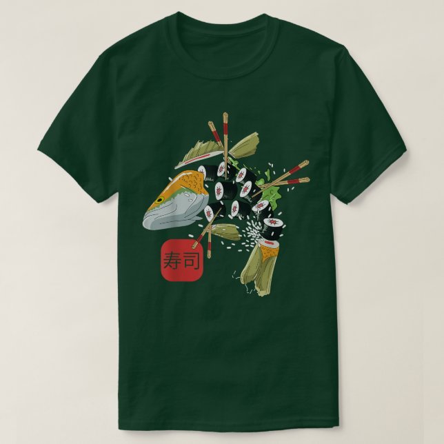 Camiseta Sushi Super Food Fish Salmon Nigiri Japan Anime Ma (Frente do Design)