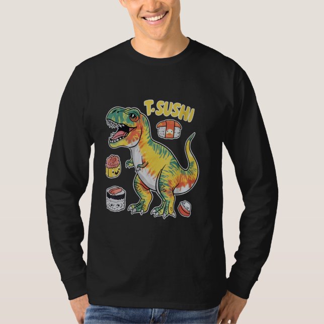 Camiseta Sushi T-rex Kawaii Anime Tie Dye Dinosaur Trex Lov (Frente)