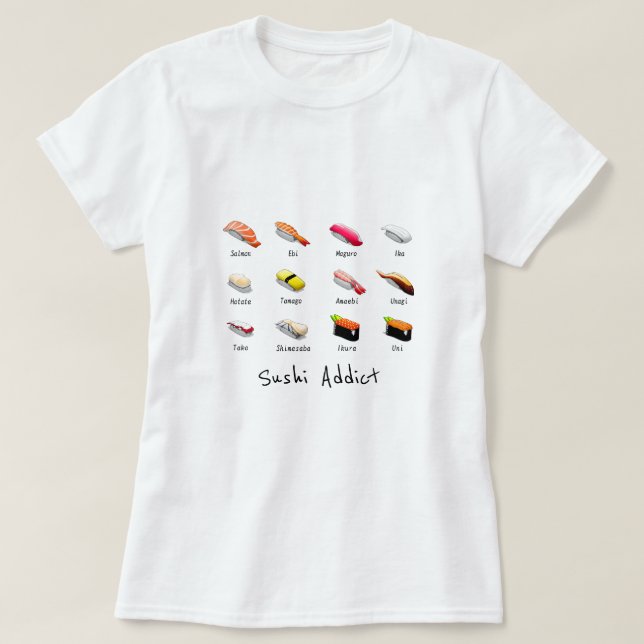 Camiseta Sushi viciado slogan bonitinho comida japonesa (Frente do Design)