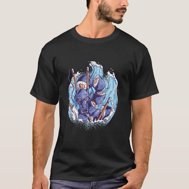 Camiseta Sushi waves water dragon asian japanese (Frente)