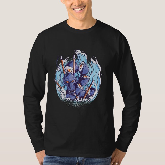 Camiseta Sushi waves water dragon asian japanese (Frente)