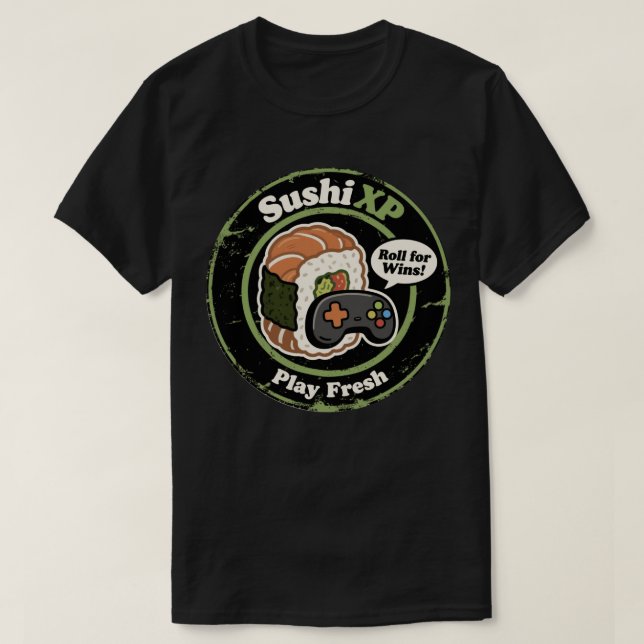 Camiseta Sushi XP Reproduzir nova fusão de Comidas de jogad (Frente do Design)