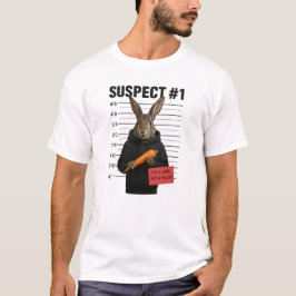 Camiseta Suspect #1 – Funny Bunny Mugshot with Carrot