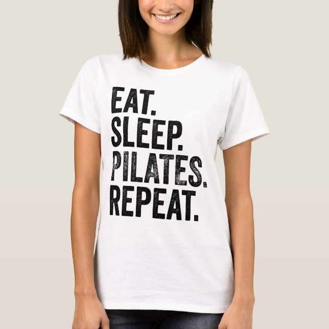 Camiseta Suspensão de Comida Pilates Repetir (Frente)