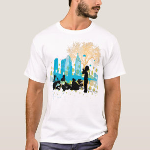 Camiseta suspensão para fora com o grupo