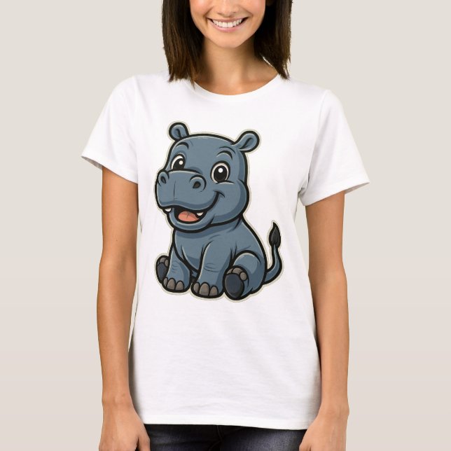 Camiseta Süßes Baby-Nilpferd-Cartoon-Design (Frente)
