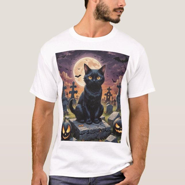 Camiseta Sussurros da Hora das Bruxas - Gato Negro (Frente)