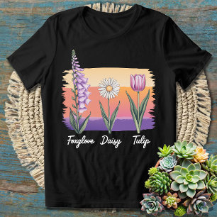 Camiseta Sutil Floral Foxglove Daisy Tulip Flower Lover