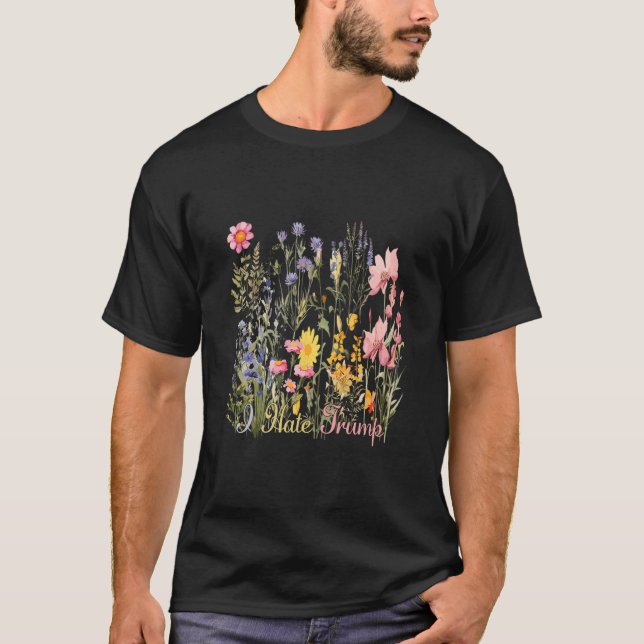Camiseta Sutil Odeio Trump Flores Silvestres Odeio Trump Nu (Frente)