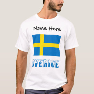 Camiseta Sverige e Bandeira Sueca com T-Shirt com Seu Nome