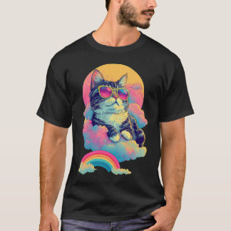 Camiseta Swag Cat Retro Chill Cat com Rainbow Aura
