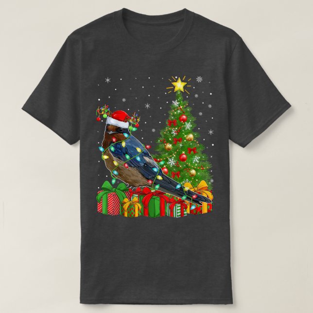 Camiseta Swallow Bird Lighting Xmas Tree Santa Hand Swallow (Frente do Design)